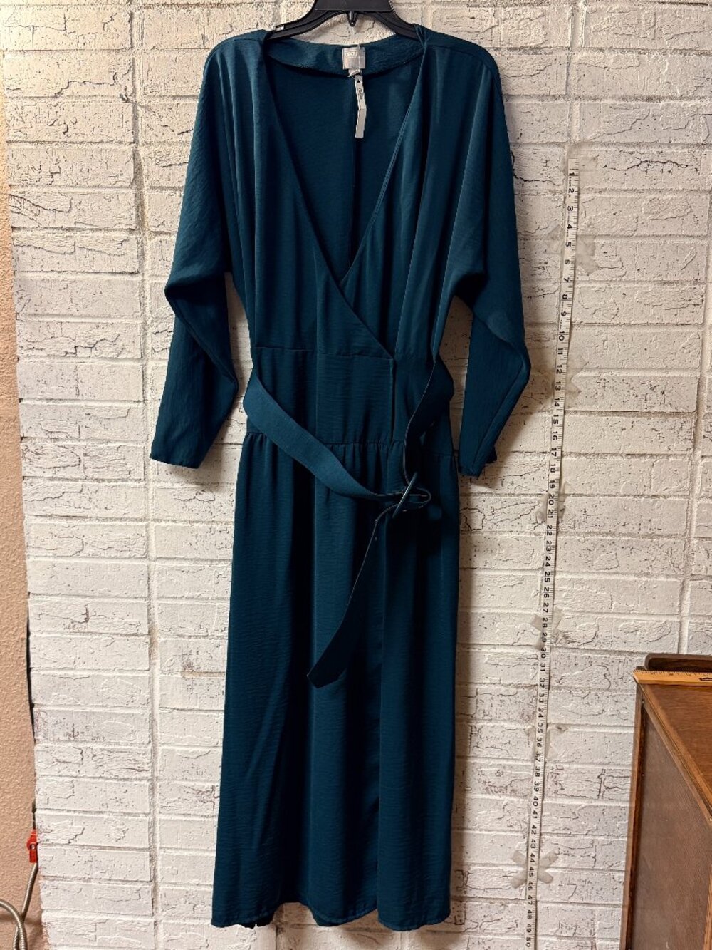ASOS Teal Wrap Midi Dress Belted Long Sleeve Size US 14